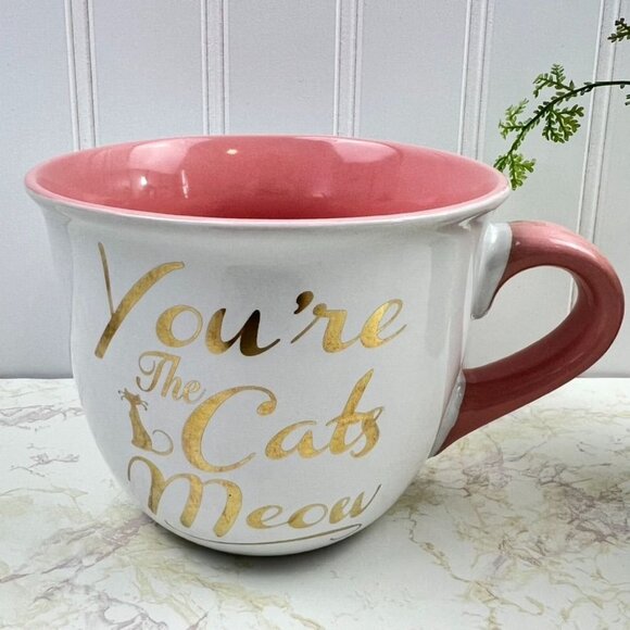 Pet Cat Kitten Coffee Mug "You're the Cats Meow" "You're Purrfect" White Pink - Picture 6 of 8